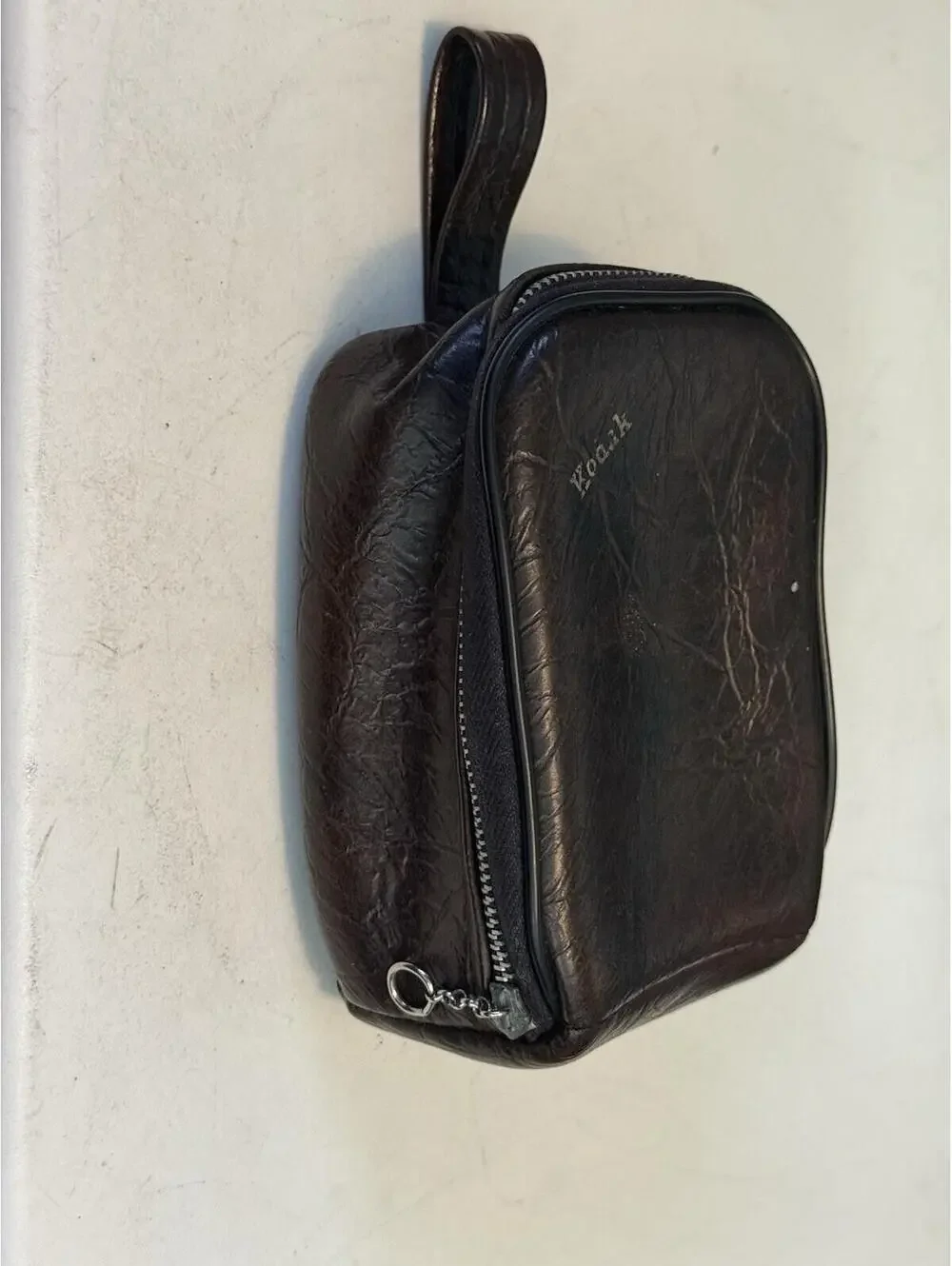 Vintage Kodak Brown Leather Camera Case Bag Red Interior Zippered